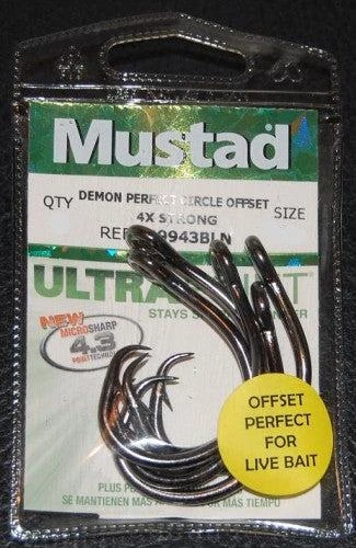 Hooks Mustad 4X Strong Demon Perfect Circle Offset Hook 39943NP-BN 4 Hooks Mustad 4X Strong Demon Perfect Circle Offset Hook 39943NP-BN